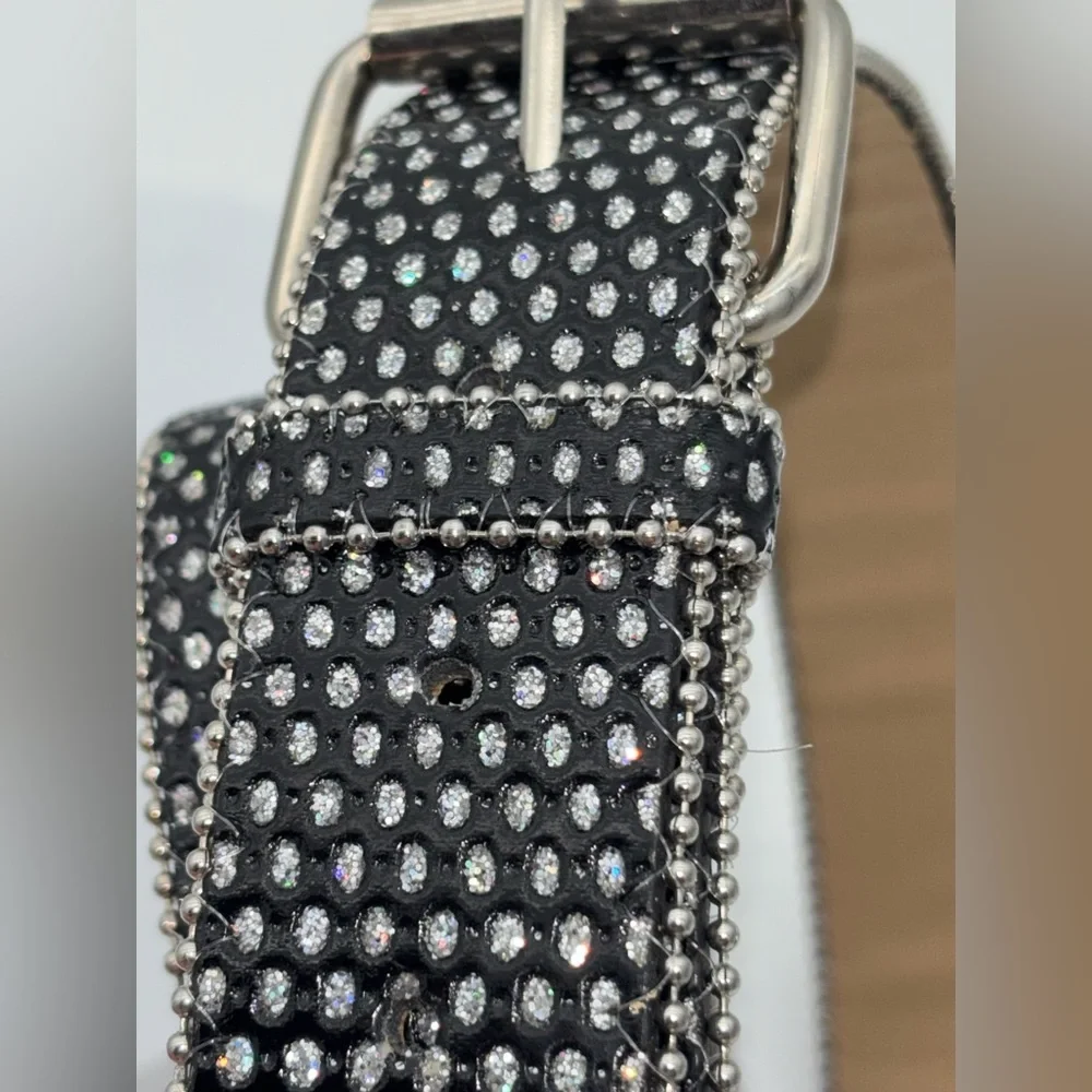 BLACK RHINESTONE BELT Western Y2K Women's Emo Goth‎ Studded Silver Streetwear 2X